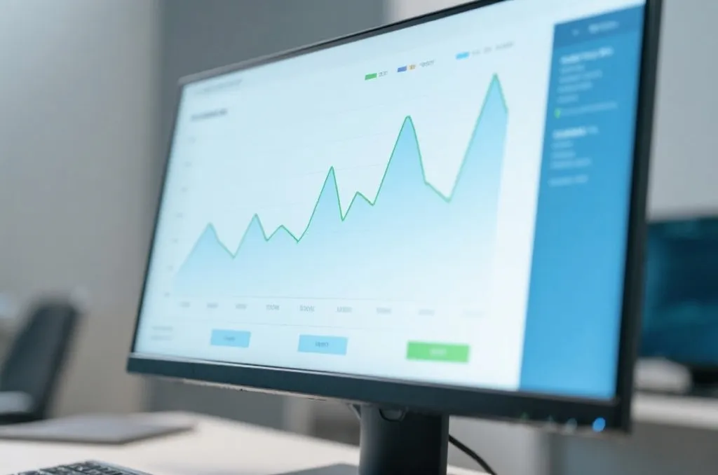 A modern computer screen displaying clean statistical charts and data analysis trendlines